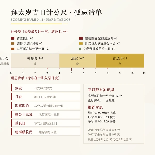 拜太岁吉日计分尺与硬忌清单