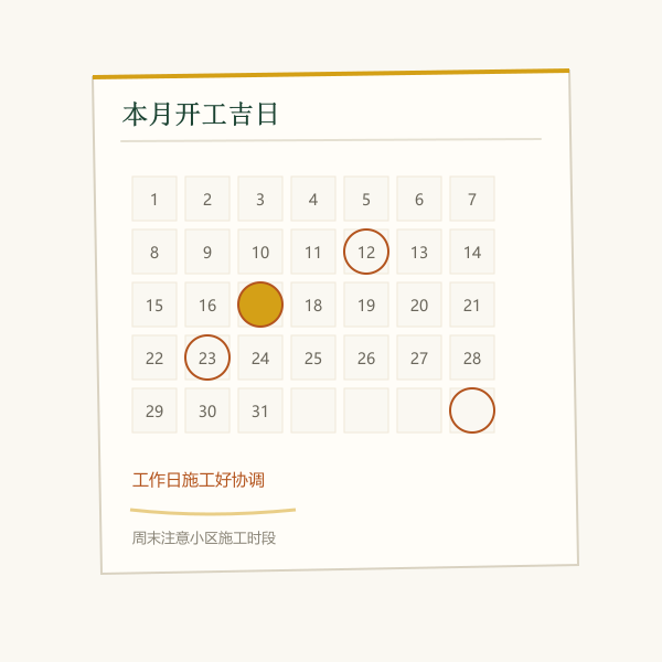 月份吉日与施工便利速览
