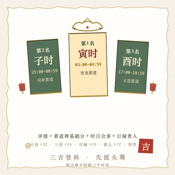明天最吉利的三个时辰登科榜图解
