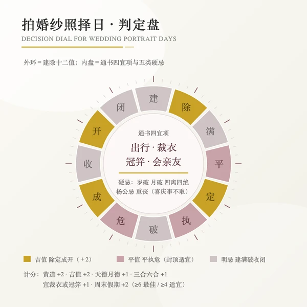拍婚纱照吉日判定:四宜项、建除十二值分级与五类硬忌