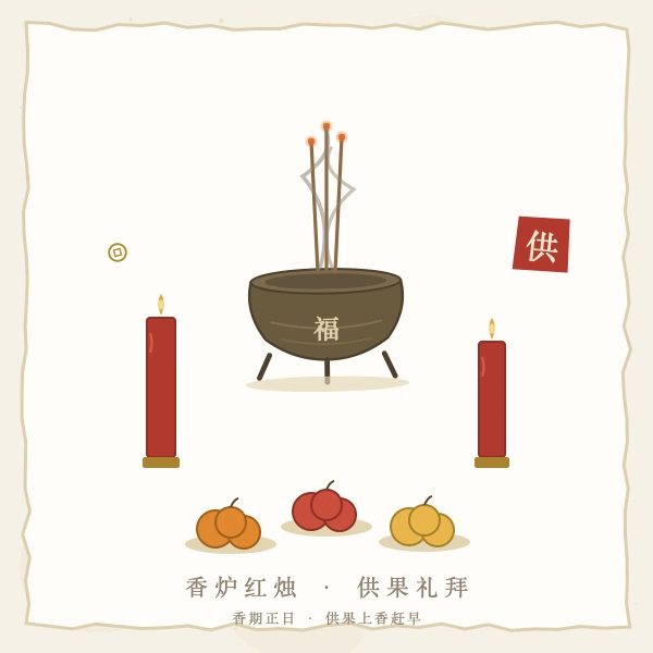 香炉红烛供果图解
