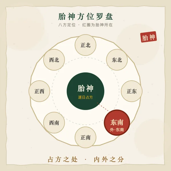 胎神方位八方罗盘示意图