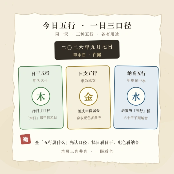 今日五行三口径图解