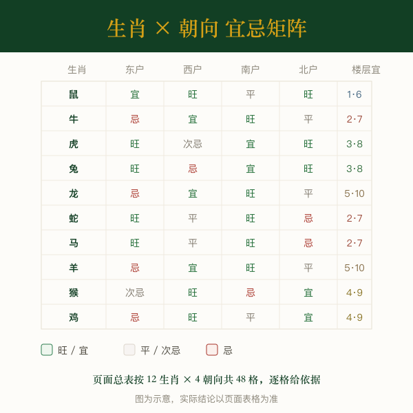 生肖 × 朝向宜忌矩阵