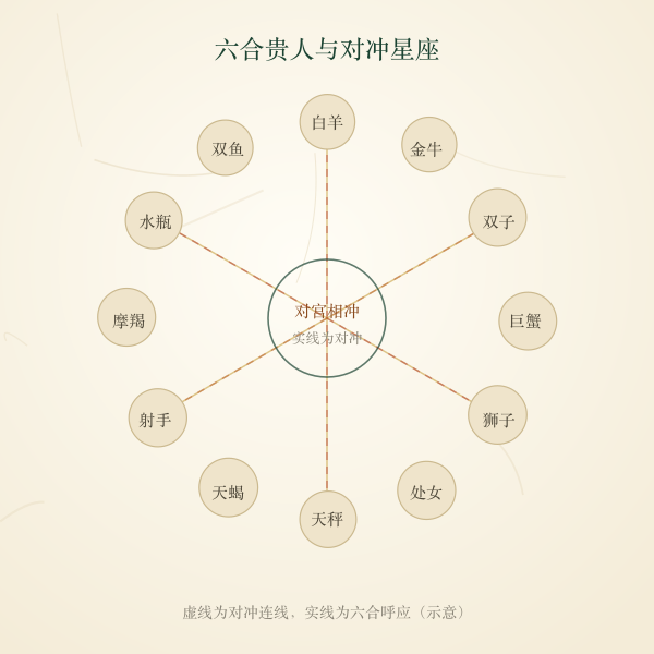 六合贵人与对冲星座关系示意